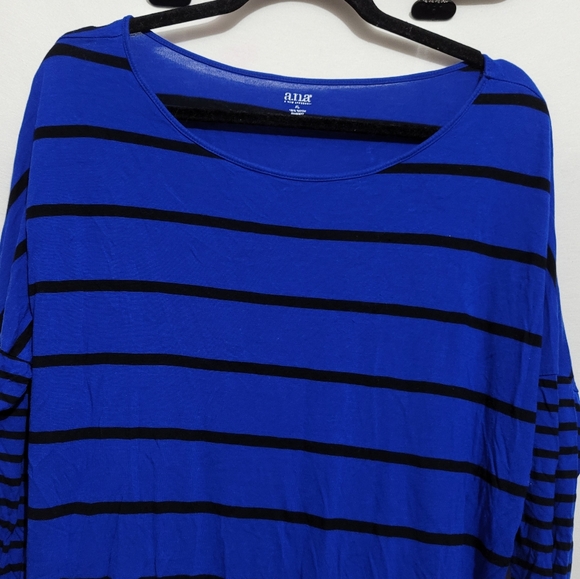 a.n.a blue black striped top drop sleeve striped top - Picture 7 of 9